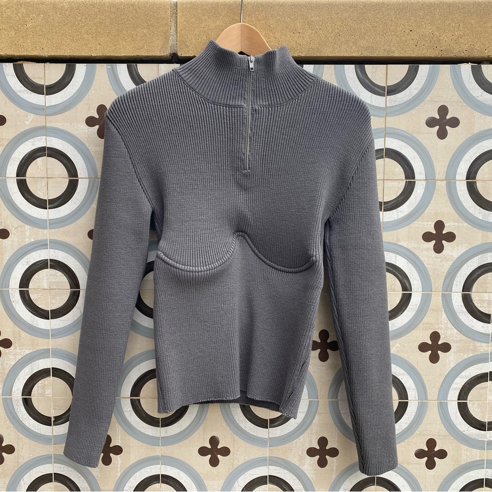 2017 Balenciaga Underwire Grey Ribbed Sweater